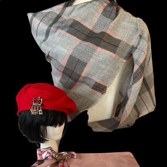 PLAID BLANKET SCARF, HAT, BAG - 3 PIECE ACCESSORY SET - BUY MORE & SAVE - Picture 1 of 7
